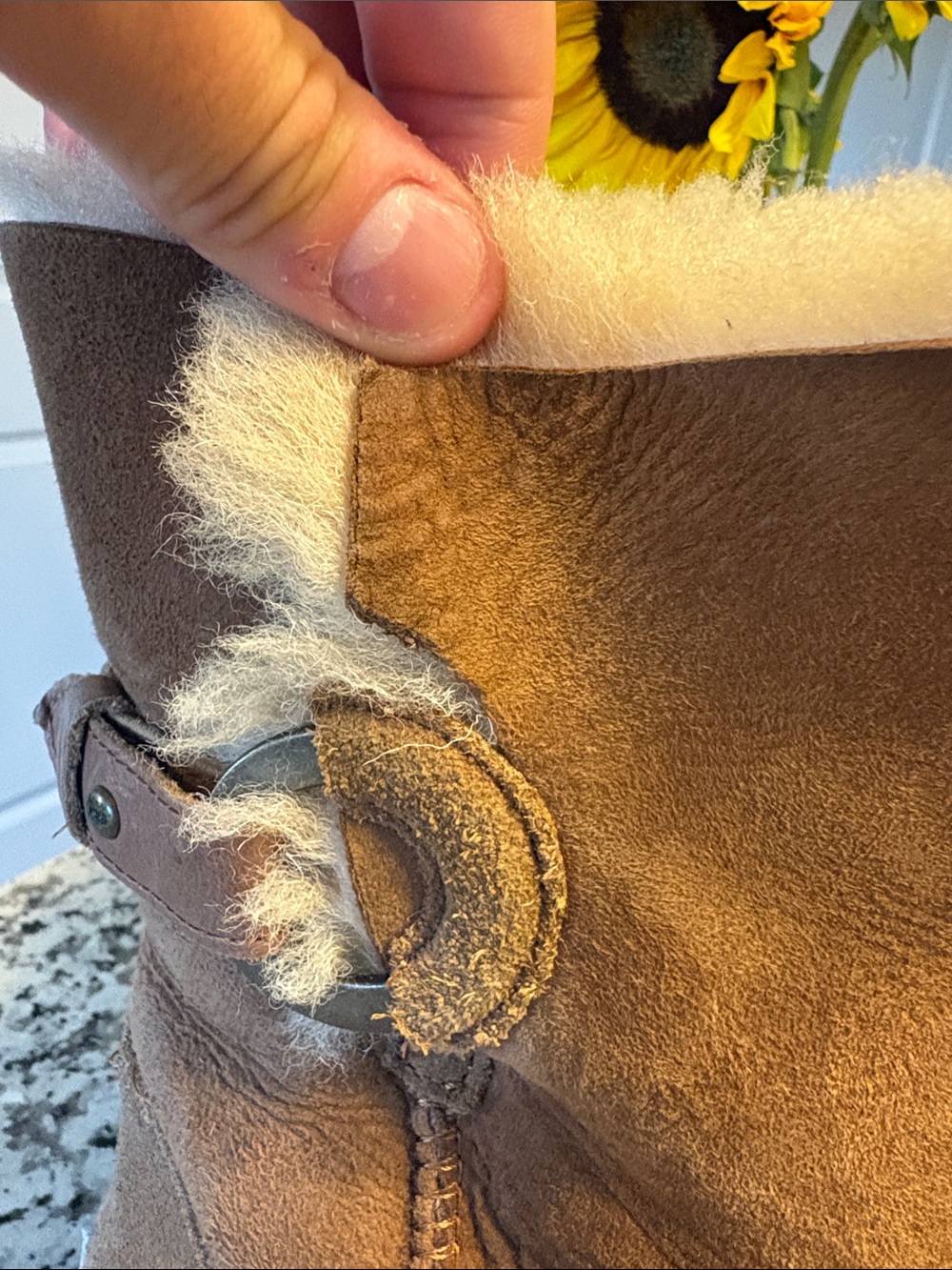 Ugg Chestnut Suede Shearling Ankle Boot with Buckle Detail - Picture 2 of 7